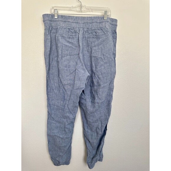Athleta Cabo Linen Jogger Pants Tapered Drawstring Chambray Blue Women's Size 14 - Picture 4 of 8